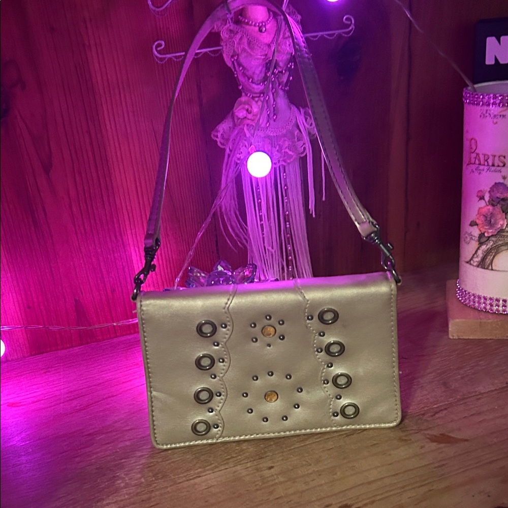 Nine West Silver Clutch with Stud Accents
